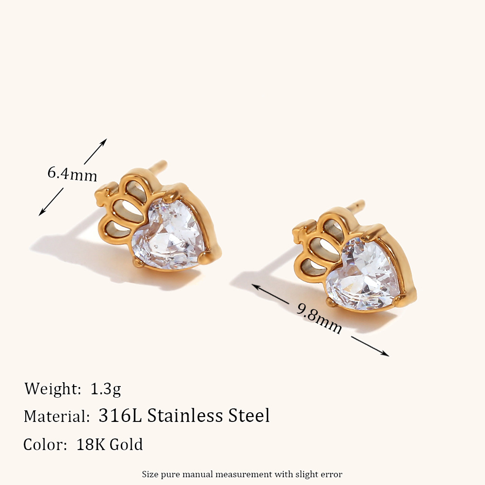 Simple Style Crown Flower Stainless Steel Inlay Zircon Ear Studs 1 Pair display picture 3