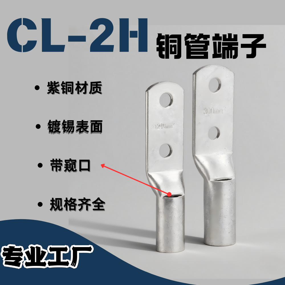 SC2双孔铜管端子CL-2H窥口铜管端子双孔环形铜线鼻铜接头紫铜压线