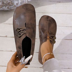 Foreign Trade plus size Summer New Soft Leather Beef Sole Casual Shoes Round-toe Shallow Mouth Slip-on Women's Shoes