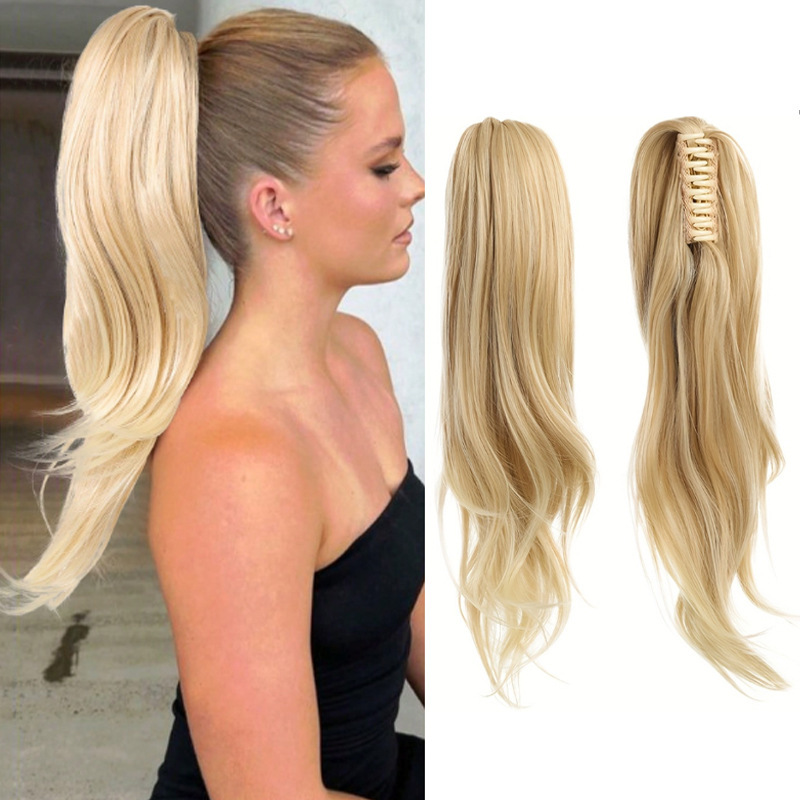 European and American wig ponytail women's curly hair large grip clip ponytail synthetic hair end tail slightly warped ponytail chemical fiber high ponytail