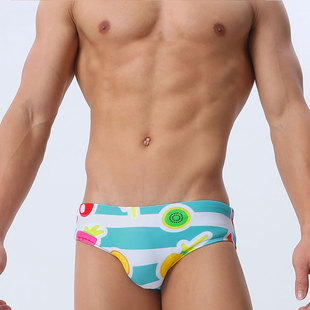 UXH foreign trade printing men's fashion bikini low waist triangle swimming trunks fresh fruit printing beach swimming trunks
