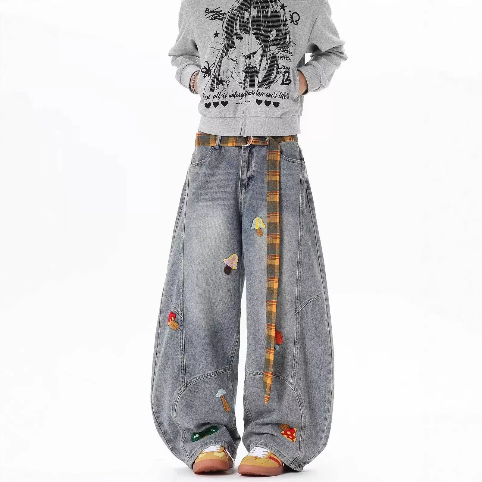 美式复古做旧牛仔裤男百搭宽松高街阔腿长裤vibe风直筒牛仔裤男