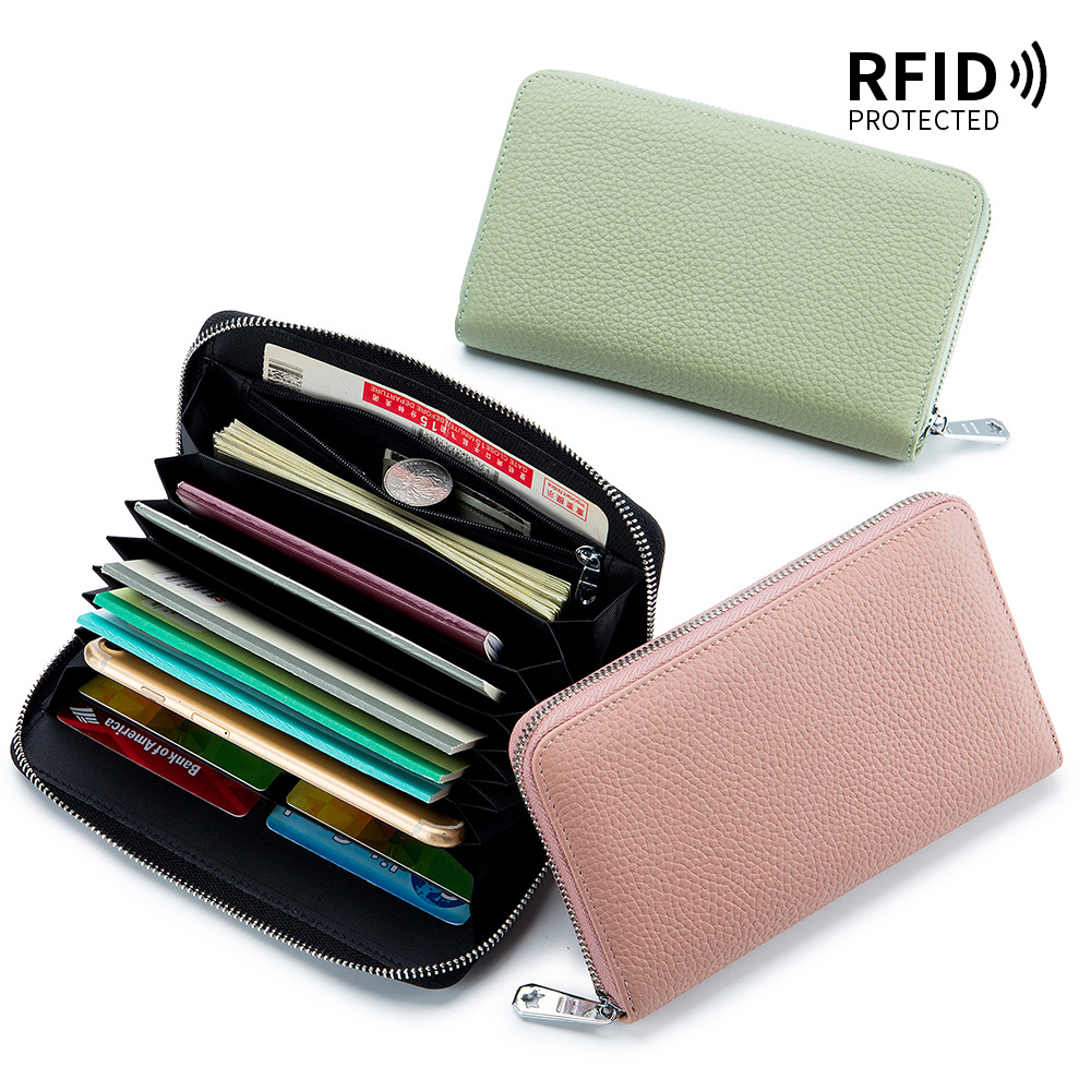 女士长款钱包跨境风琴护照存折包 真皮日式通帳本rfid 本革手帳本