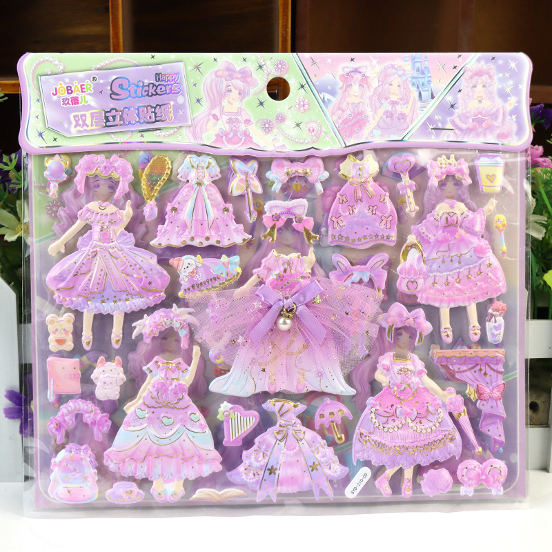 Frozen Princess Sophia Children's Cartoon Three-Dimensional Dressing Double Lace Dress Girls Foam Large Sticker