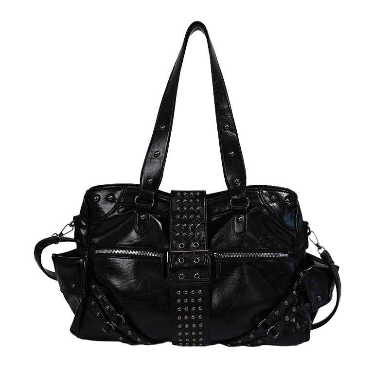 Bolsa de locomotiva de alta capacidad de alta popularidad negra de industria pesada 2026 nueva moda transfronteriza bolso de hombro simple