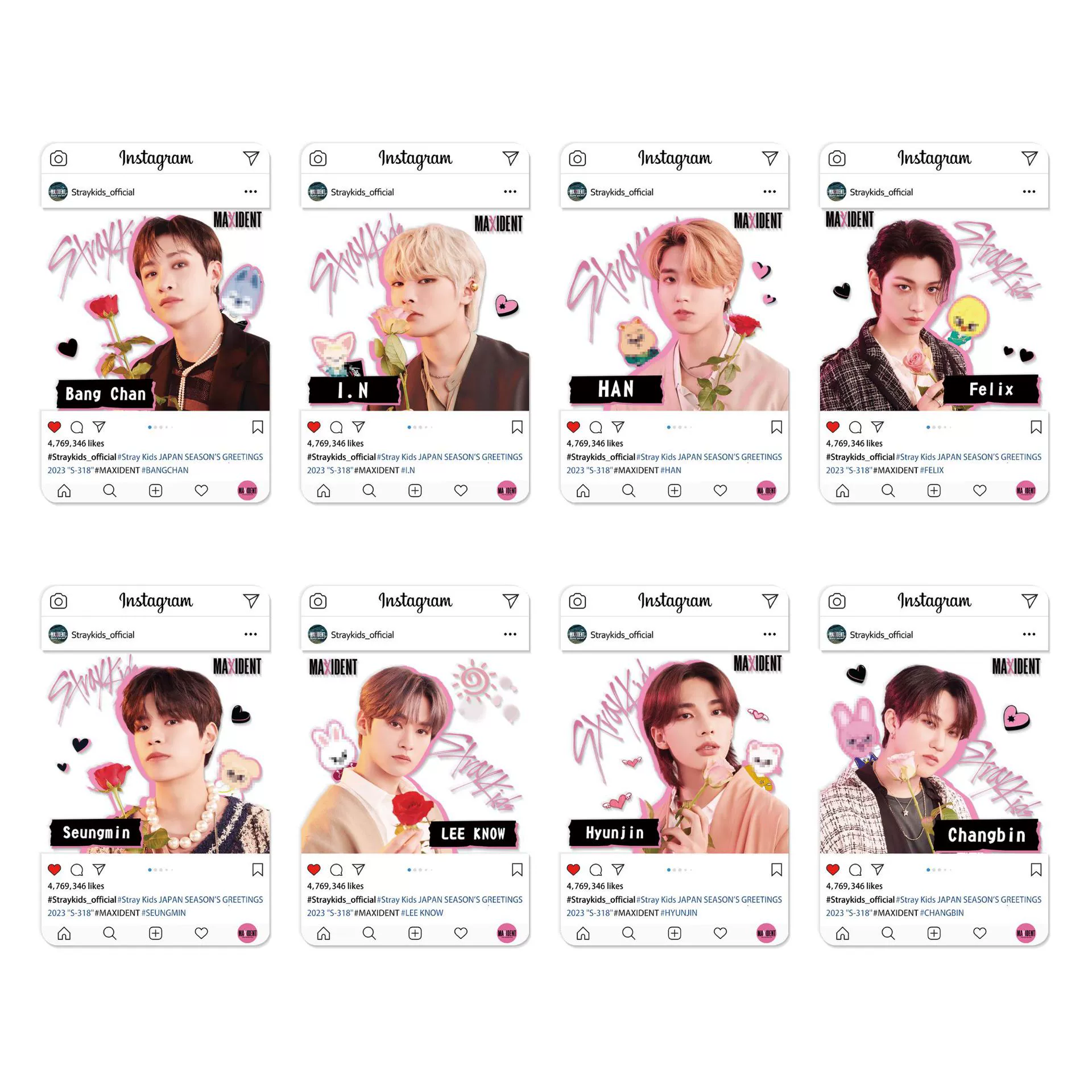 Прозрачный набор фотокарт из ПВХ (StrayKids), 8 карточек, 8.5×5.3 см, упакованы по отдельности в OPP