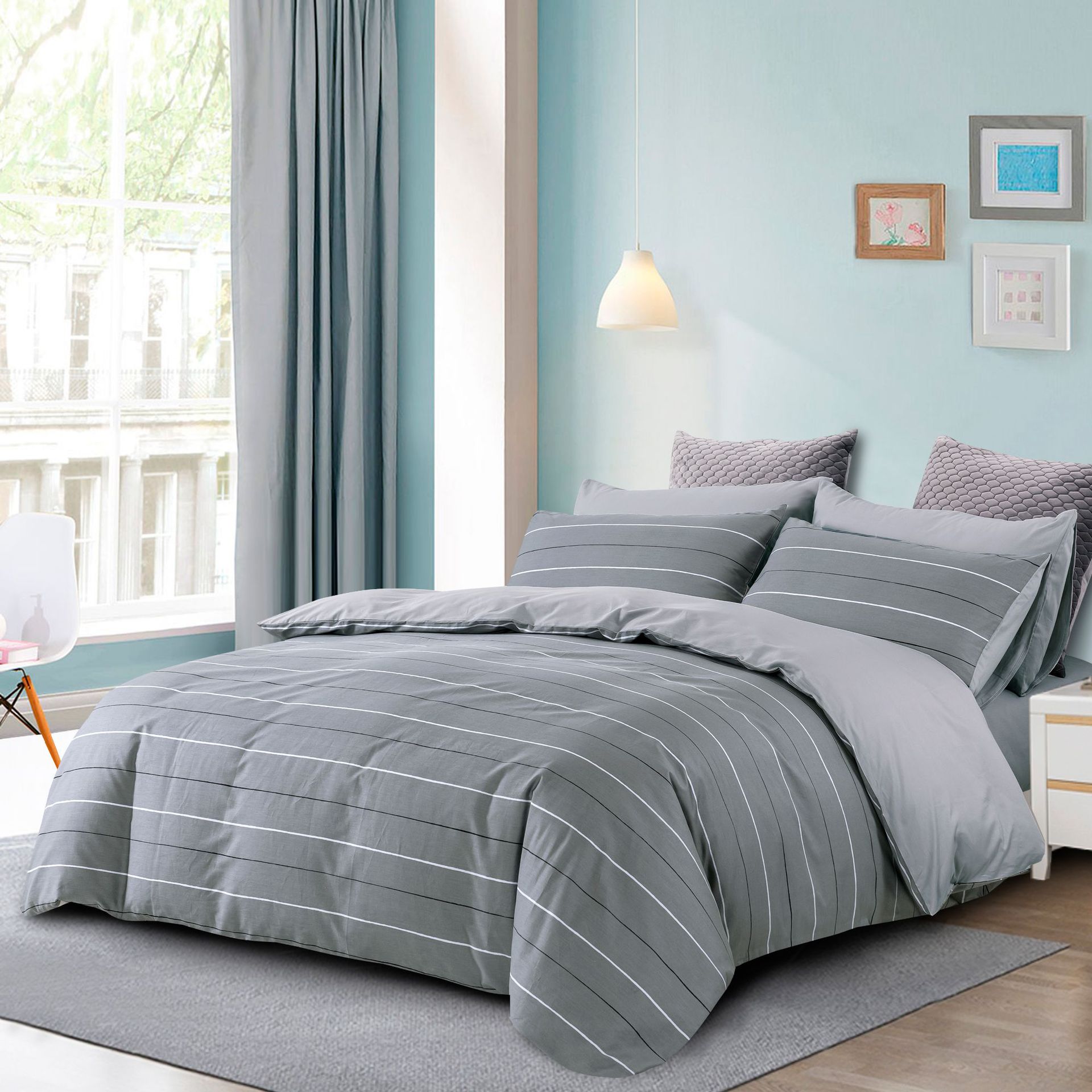 Algodón puro de cuatro piezas de ropa de cama dormitorio de estudiantes sábana cubierta del edredón Algodón puro simple piel-friendly nueva cubierta del edredón impreso Doble