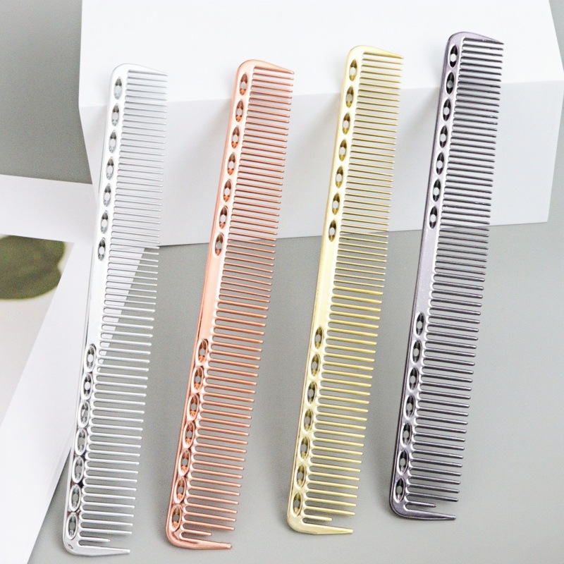 Peine de barbero para cortar el cabello, peine plano, peine galvanizado, peine de aluminio espacial, peine ligero para cortar el cabello en casa, peine tipo manzana, peine de peluquería para mujer.