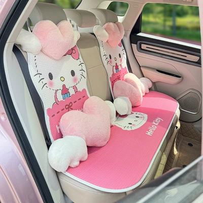 Kitty Car Ice Silk Cushion Summer Cool Cushion Monolithic Cushion Four Seasons Universal Main Driving Goddess Cute Cartoon (Cool pad) - seven-piece-set-of-rear-head-pillow-standard