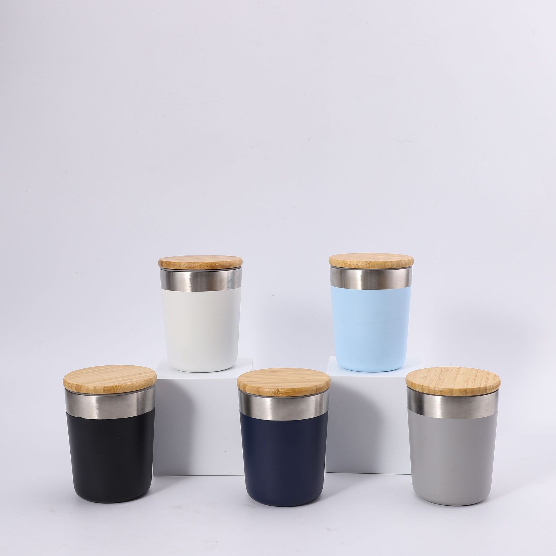 Cubierta de bambú transfronteriza de acero inoxidable 304 creativa taza de huevo portátil al aire libre taza de acompañamiento con cubierta de madera cubierta de bambú