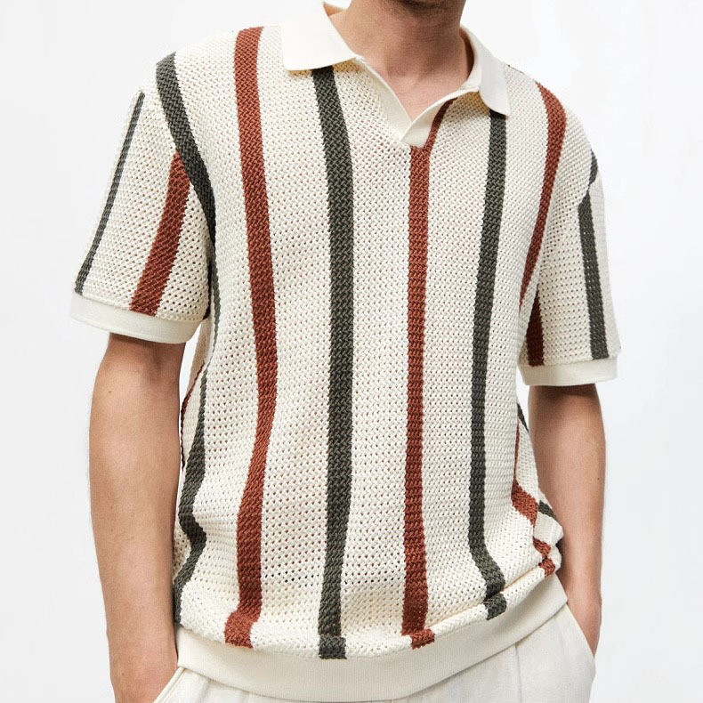 Europa y los Estados Unidos Amazon camiseta de manga corta hombre hueco rayas contraste de color delgado camiseta comercial comercio exterior al por mayor transfronterizo