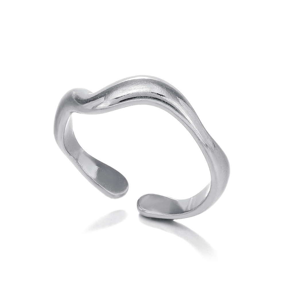 Anillo de acero inoxidable para mujer, estilo INS, forma de V irregular y ondulada, diseño minimalista de alta calidad, producto transfronterizo