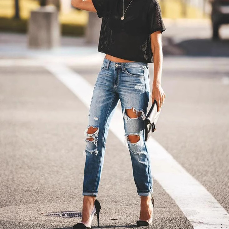 Jeans ajustados rotos para mujer, comercio exterior europeo y americano, Wish.com, AliExpress, Amazon, eBay
