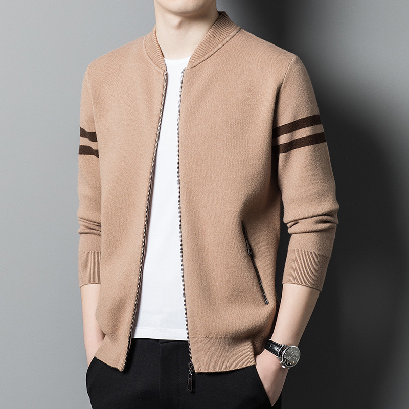 Chia Imani 025 Autumn and Winter New Wool Sweater Jacket Men's Jacquard Stand Collar Knitted Cardigan Dad Top