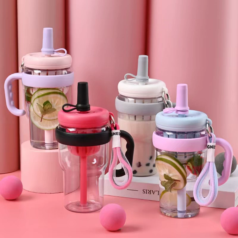 Summer high quality handheld plastic glass with glass for students