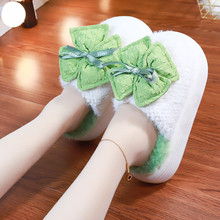 新款清新可爱蝴蝶结棉拖女冬季居家室内防滑厚底保暖毛绒包头棉鞋