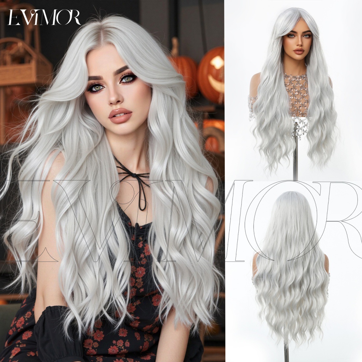 Europa y América cosplay pelucas mujeres cubierta de cabeza de color ondas grandes pelucas Halloween vestido de fiesta wig