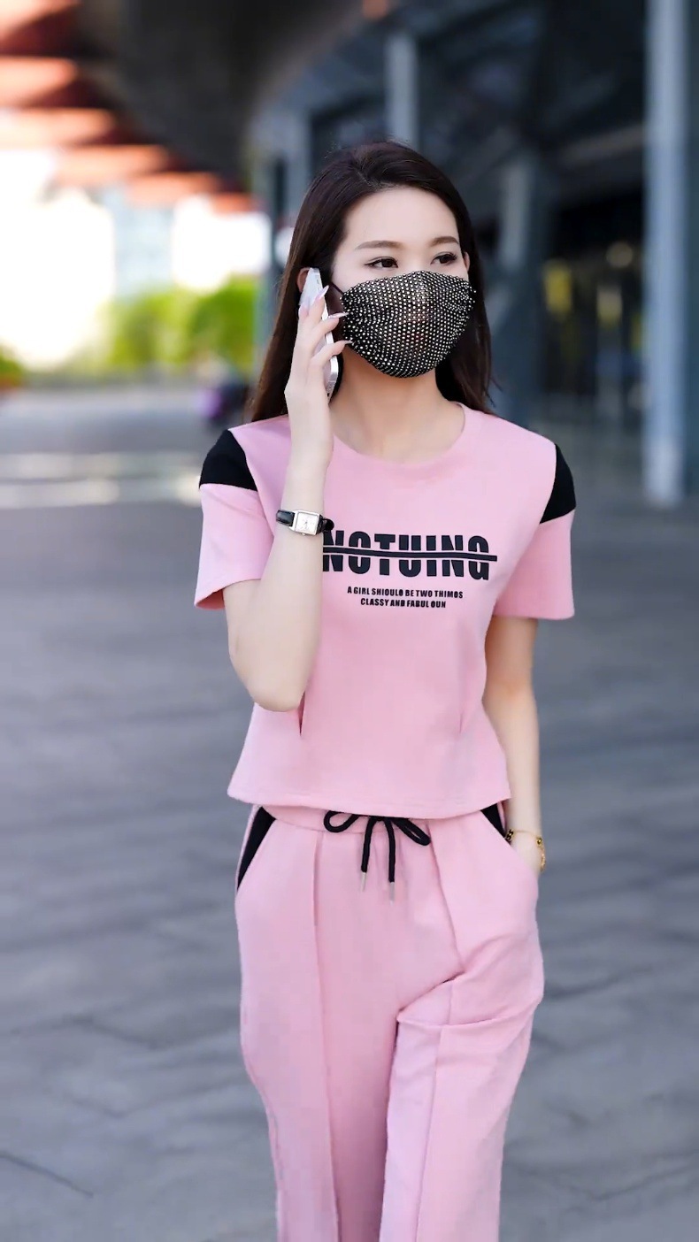 Women's Contrast Color Casual Sports Suit Short Sleeved Top And Wide Leg Pants Two Piece Set Stylish Slimming Trendy 2026_ecoleips.com