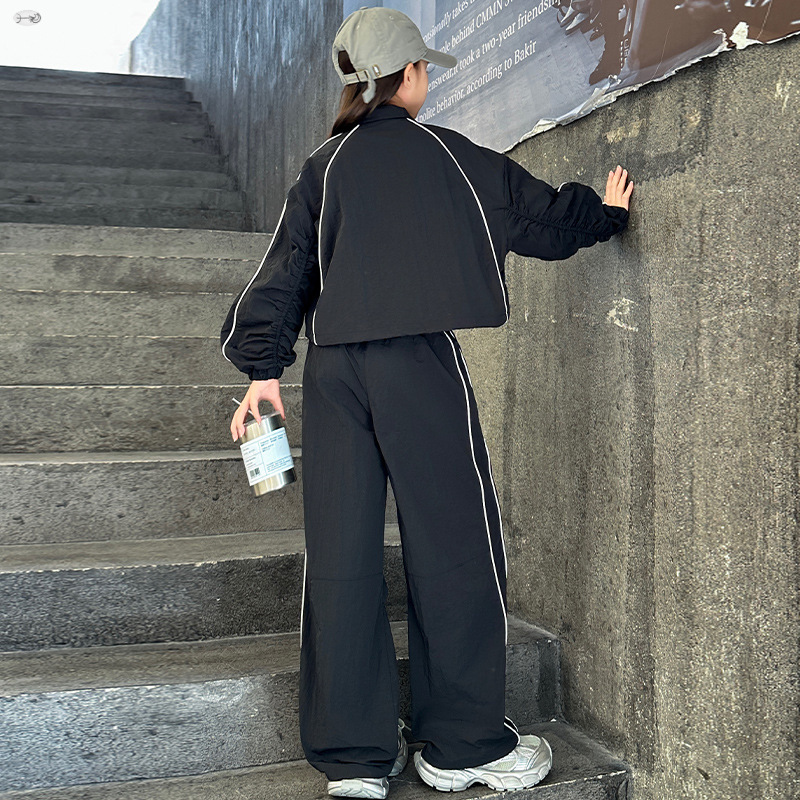 소녀 가을 착용 세트 2024 새로운 유행 서양식 중 큰 어린이 가을 한국 스타일 작업복 바지 캐주얼 투피스 세트