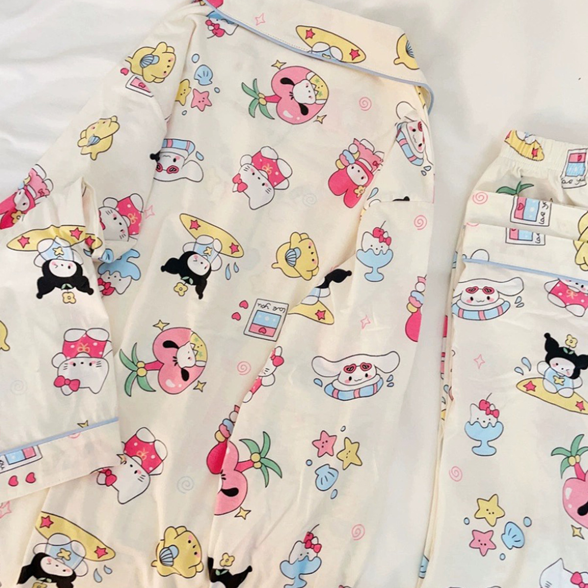 Conjunto de pijama de manga larga para mujer del sudeste asiático, otoño e invierno, estilo de celebridad de internet, transmisión en vivo, conjunto de ropa de estar de doble capa