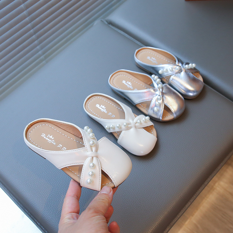 Children's Open-Toe Toe-Cap Half-Sandals Summer New Style Girls' French Retro Casual Outer Wear Comfortable Slip-On Slippers
