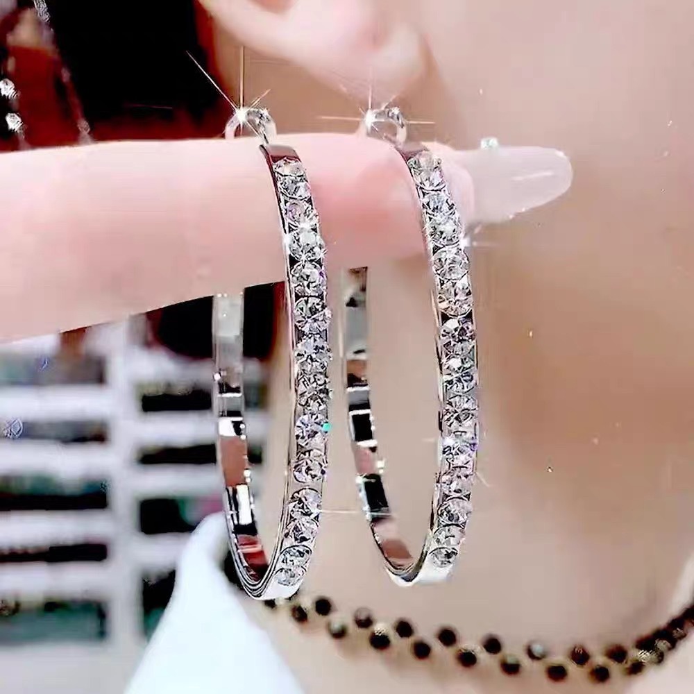 Exquisite Full Diamond Circle Earrings for Women, Fashionable and High-End, Super Shiny Large Hoop Earrings, Light Luxury Ear Jewelry