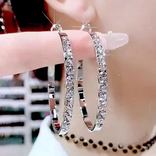 Exquisite Full Diamond Circle Earrings for Women, Fashionable and High-End, Super Shiny Large Hoop Earrings, Light Luxury Ear Jewelry