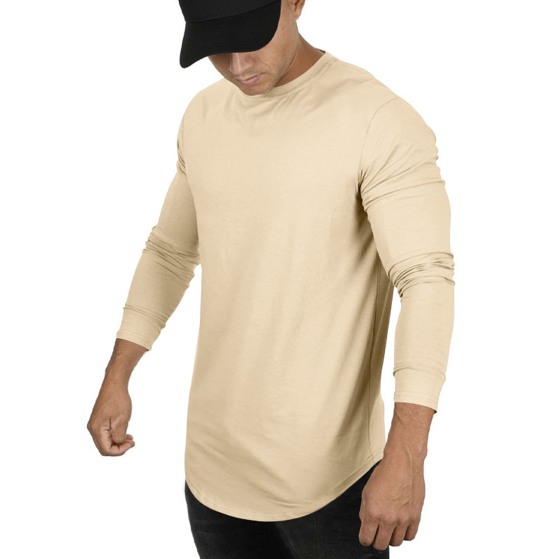 Autumn/Winter Men's 2024 Long sleeved Casual Round Neck Solid Color Top with Bottom T-shirt_senzul.com
