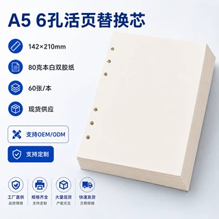 A5活页替芯现货批发跨境加厚6孔横线空白手账线圈本子替换芯定制