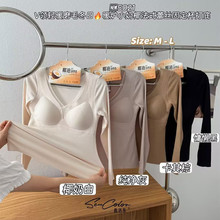 黛美芮5021秋冬蕾丝V领磨毛长袖打底衫女固定杯内搭打底保暖上衣