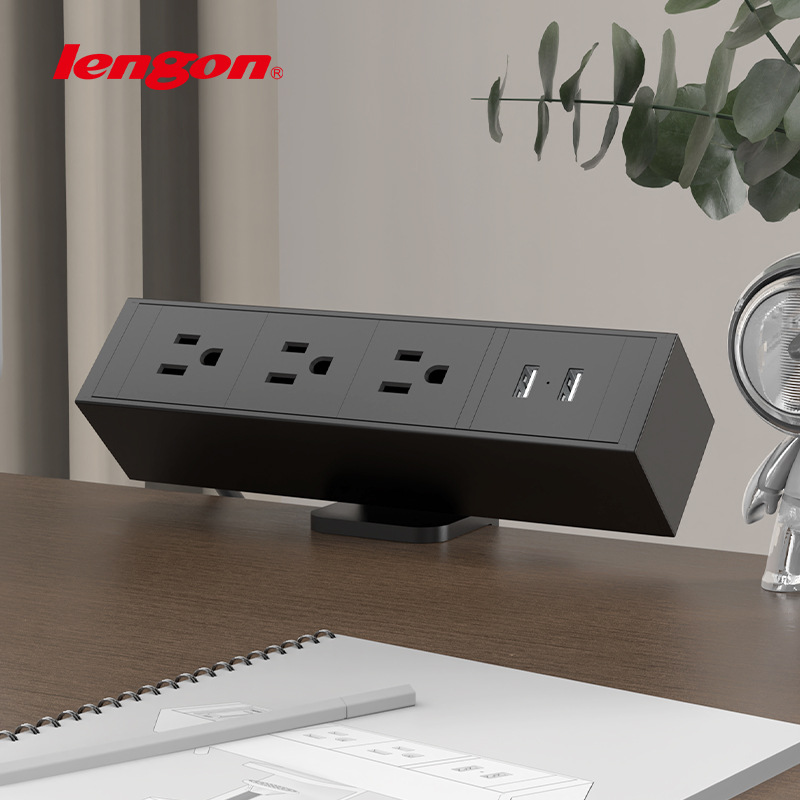 亚马逊美标升降桌桌夹2USB快充插排免开孔可移动多功能夹桌插座20