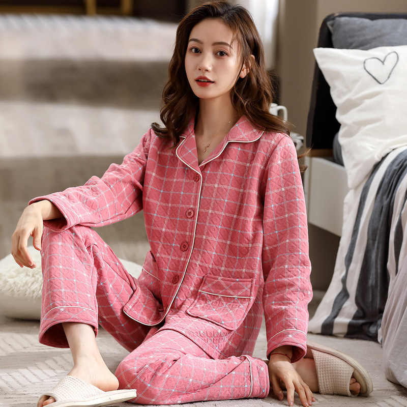 100% algodón acolchado pijamas de las mujeres Otoño e Invierno de tres capas de aire fino 2023 nuevo homewear engrosada de las mujeres