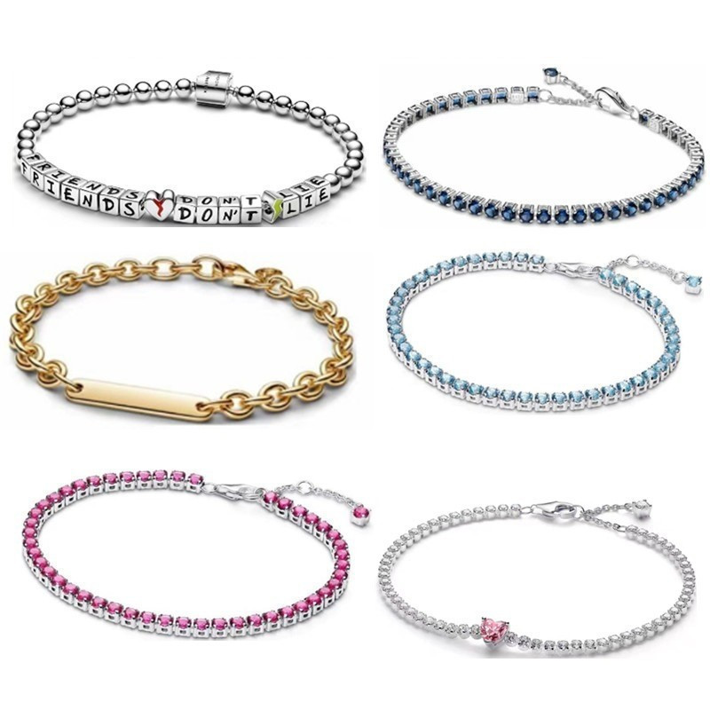 Pan's New Silver-Plated White Copper Bracelet Halloween Ot Buckle Bracelet Tennis Bracelet Sparkling Bracelet Cross-Border Supply
