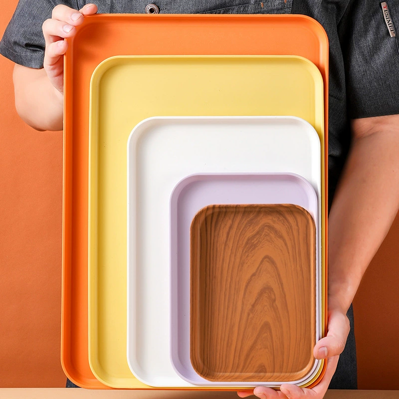 Пшеничная пластиковая японская деревянная прямоугольная тарелка для ресторана бытовая тарелка скандинавские цвета