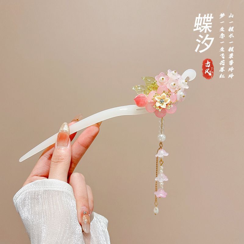 女性用の新しい中国風の木製ヘアピン、ハイエンドの古代スタイルのタッセルヘアピン、後頭部に多用途のヘアピンとヘッドドレス|undefined