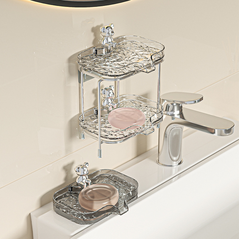 Baño de lujo ligero Caja de jabón de doble capa Estante de jabón Caja de jabón ondulada de agua Estante de almacenamiento Caja de jabón de drenaje de pared