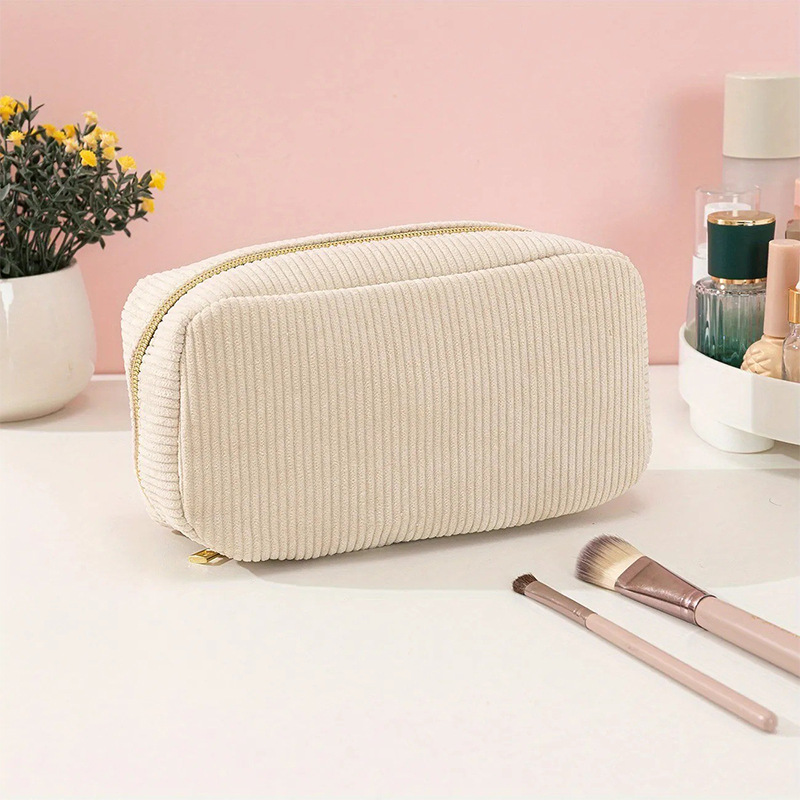 Ladies' makeup bag, large capacity portable travel storage bag, toiletries bag, high-end minimalist corduroy storage bag_voghion.com