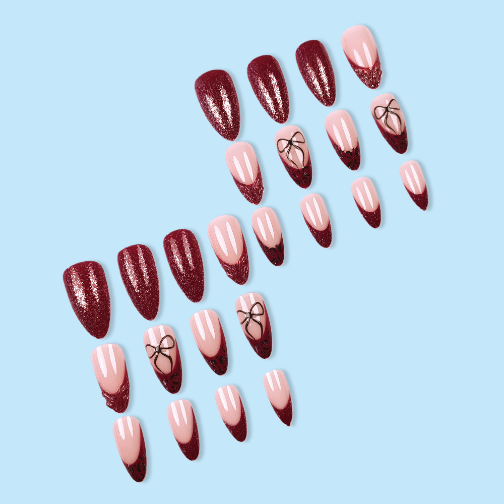 Vinegar transfronterizo, goteo de pegamento francés para usar uñas, polvo de arco tridimensional, uñas falsas, 24 piezas de uñas más vendidas