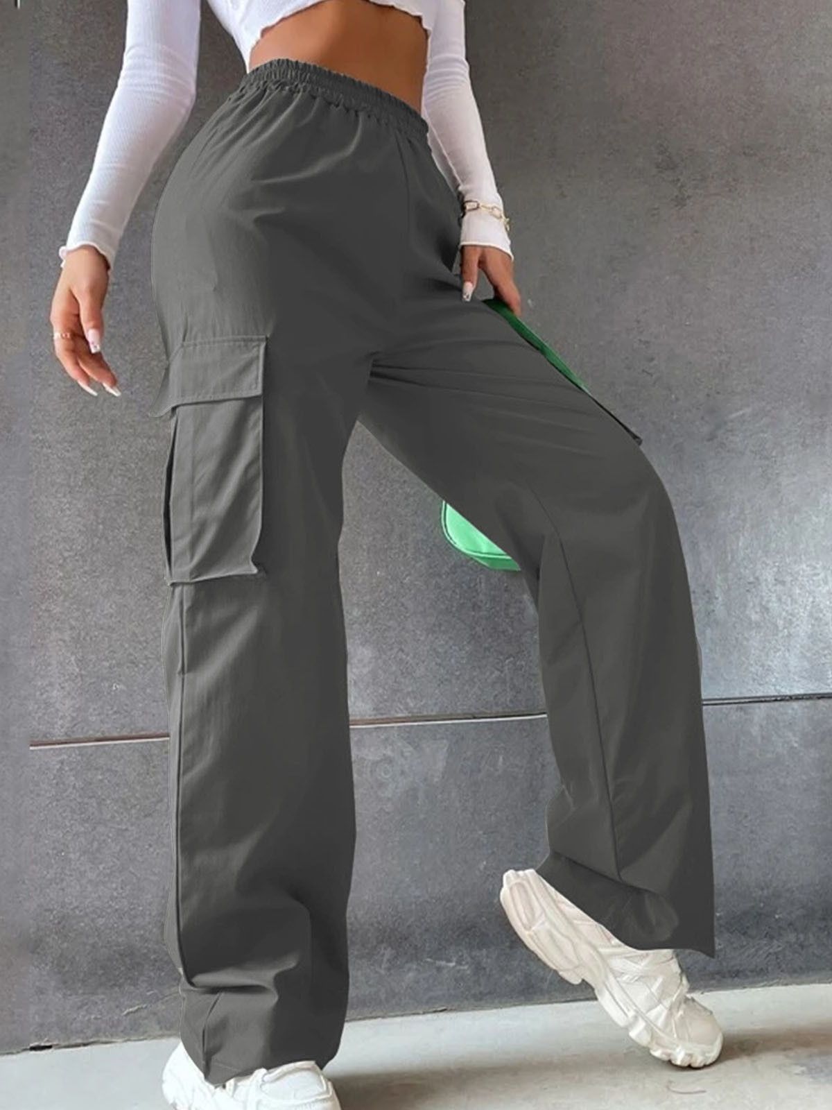 Pantalones de pierna ancha de talle alto sin cinturón, de pierna recta, holgados, elegantes para ir al trabajo, pantalones casuales, estilo de talle alto.