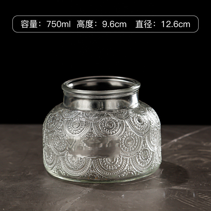 Hogar vintage Begonia flor realzada snack caramelo almacenamiento tarro bambú cubierta americana cocina transparente vidrio sellado frasco