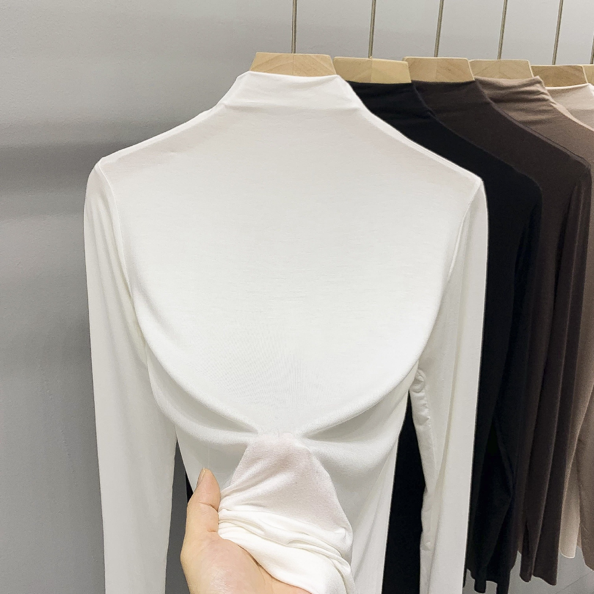 Spring and Summer Modal Bottoming Shirt for Women, Half Turtleneck Thin Top, Versatile Slimming Long-Sleeved Shirt for Outer Wear