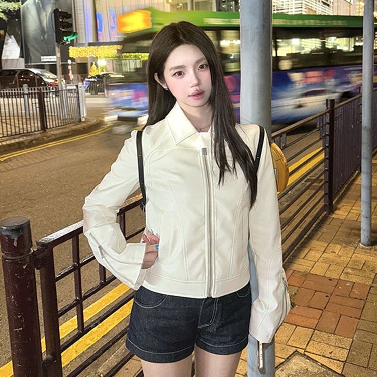 美式休闲风高街甜酷翻领皮衣外套女2025秋季新款小众百搭夹克上衣|undefined