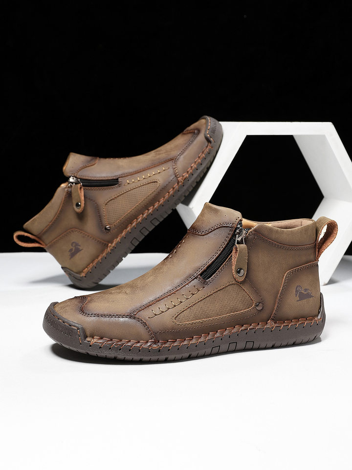 Giày bốt Martin nam cổ ngắn cỡ lớn, đế bằng khâu tay, khóa kéo, phong cách ngoài trời — 6008 kaki, 6008 màu nâu đỏ, 6008 màu vàng nâu, 6008 màu xanh chi tiết 29