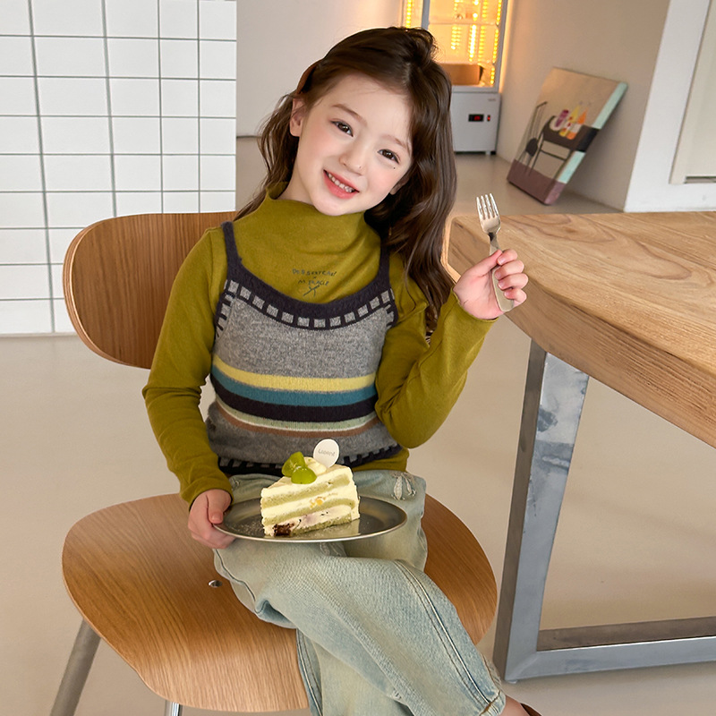 艾摩贝贝女童时髦叠穿撞色洋气小背心儿童个性民族风针织吊带衫