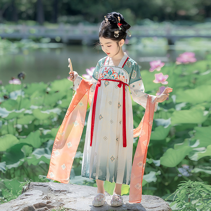 女童秋季汉服连衣裙儿童表演服飘带仙女宝宝公主裙古风民族表演服|undefined