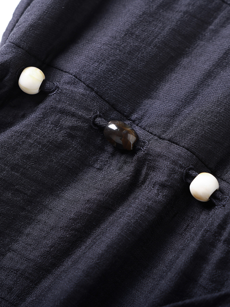 Đầm sơ mi nữ dáng suông chất liệu linen phối cườm nhẹ — màu xanh navy