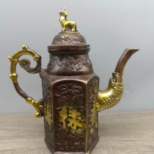 铜器批发仿铜福禄寿喜仿古茶壶工艺品摆件仿黄铜茶壶复古八仙酒壶
