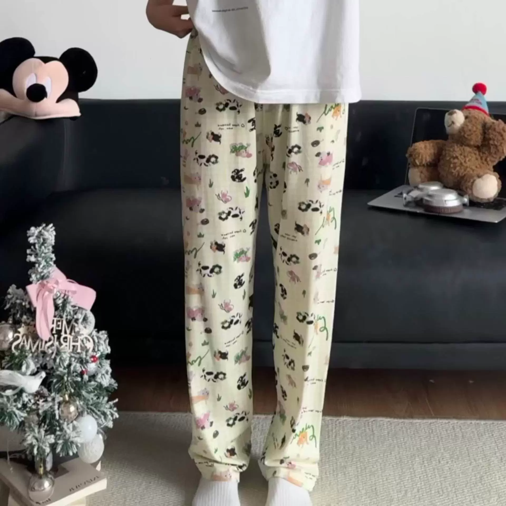 Hello Kitty, мультяшные осенние штаны, оверсайз, высокая талия, свободный прямой крой