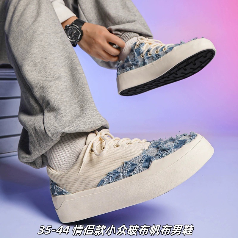 Парные туфли Повседневные туфли из сернистой ткани холст обувь 2025 лето новая мода ретро толстая подошва мужская обувь оптом