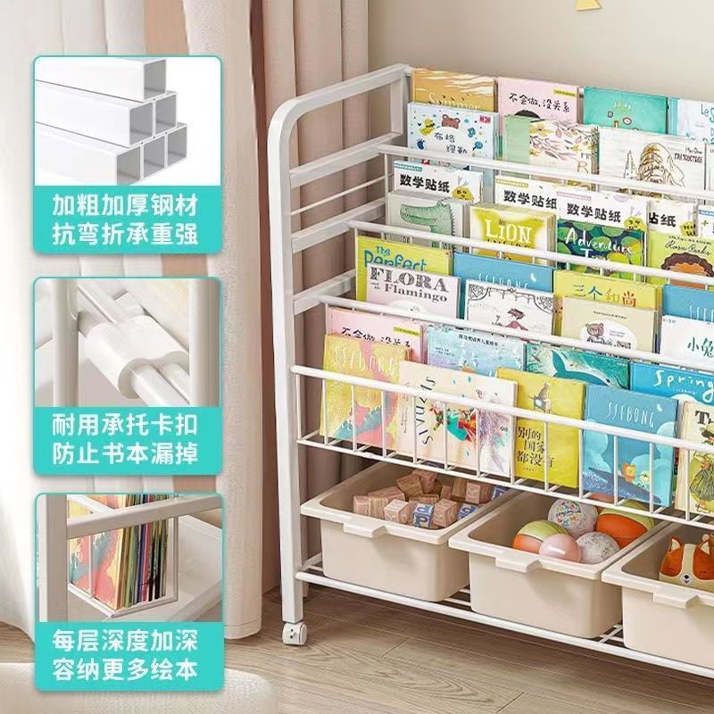 子供用本棚収納ラック床置き絵本ラックおもちゃツーインワン収納ラックシンプルな読書エリアベビーブックケース|undefined